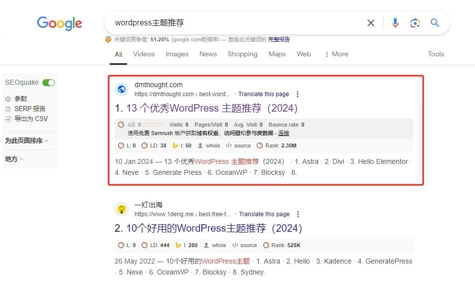 "wordpress主题推荐" 排名在首页第 1 位